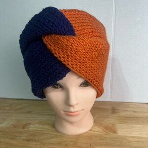 Handmade Orange and Blue Knitted Earwarmer